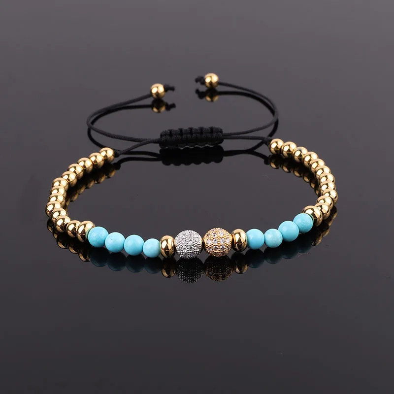 New Design Natural Stone Stainless Steel Beaded CZ Pave Ball Braided Friendship Macrame Bracelet Women - Image 5