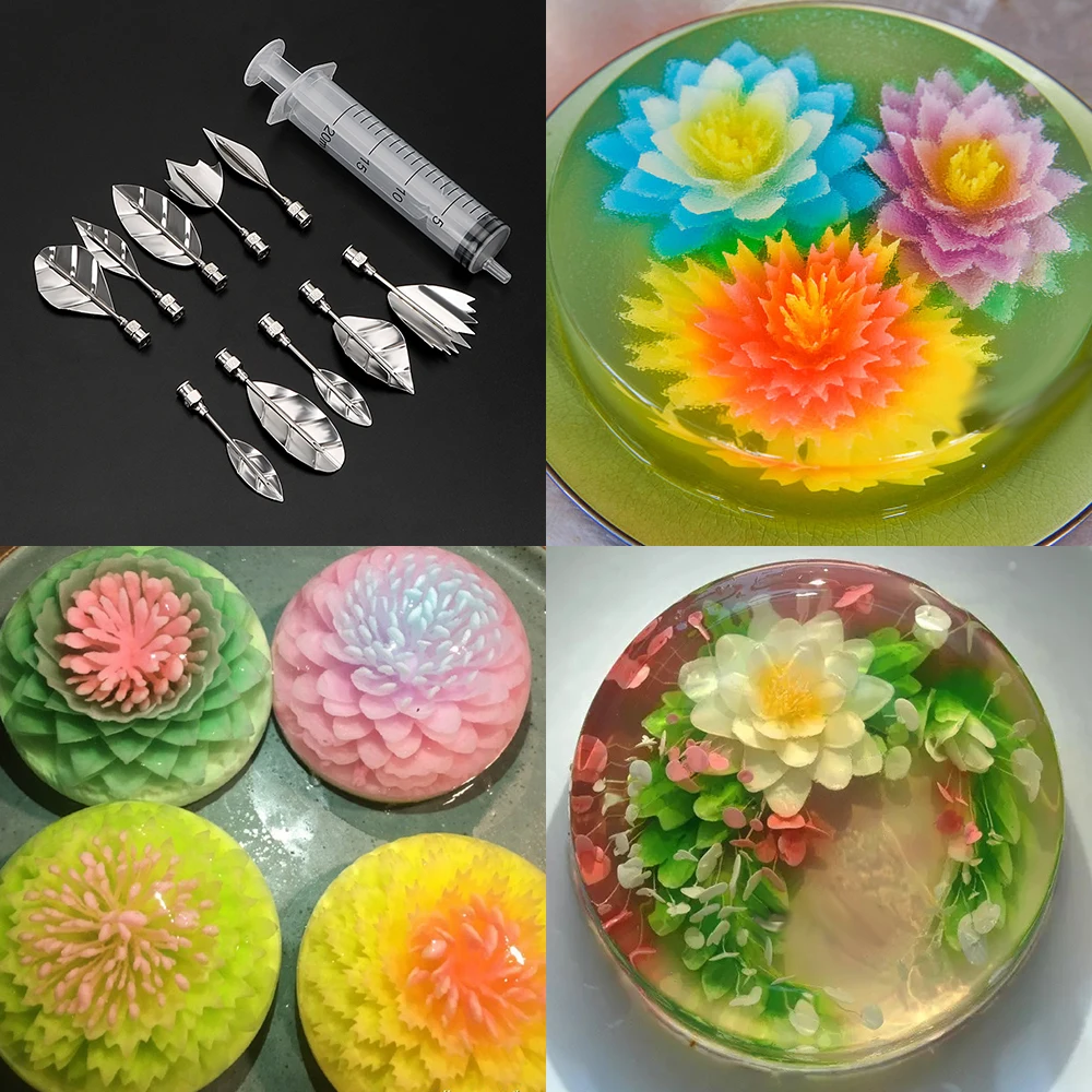 10 pcs Pudding Nozzle +1 Syringe Tools 3D Jelly Flower Cake Jello Gelatin Art Tool Russia Nozzle