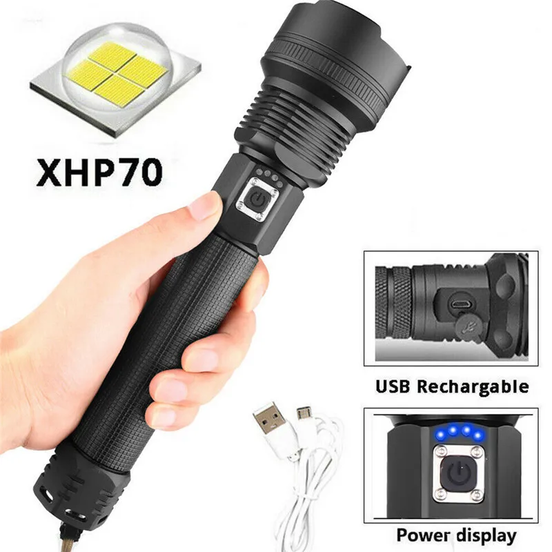 

LED Torch Super Bright Flashlight USB Rechargeable Zoomable 2500 Lumens Handheld Adjustable 3 Modes for Camping Hiking
