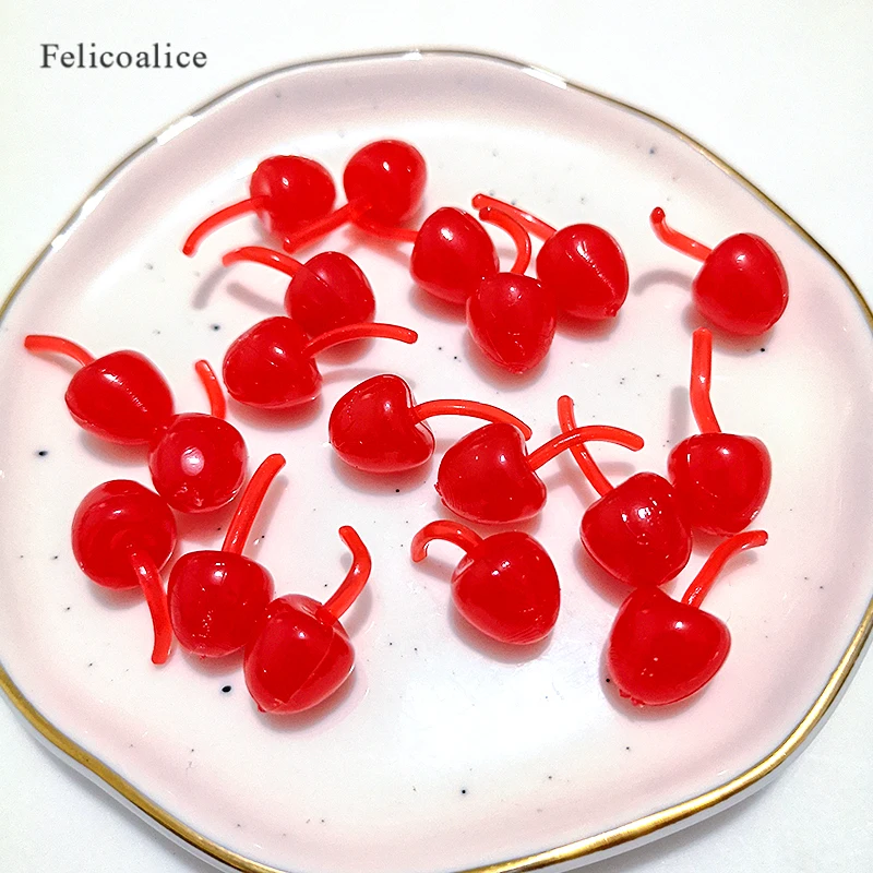 100pcs Slime Soft Simulation Fruit Fake Cherry/Blueberry/Strawberry Miniature Cabochon DIY Decorative Craft Scrapbooking 10mm