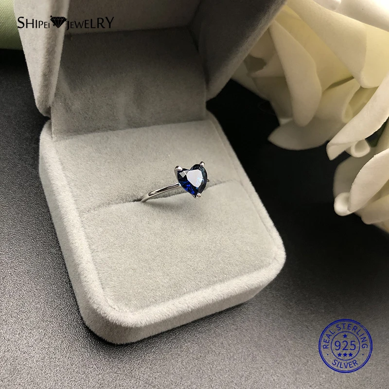 Shipei созданное муассанитом кольцо в форме сердца для женщин, хорошее ювелирное изделие, серебро 925 пробы, кольцо в виде сердца, Подарок на годовщину, День святого Валентина - Цвет камня: Blue