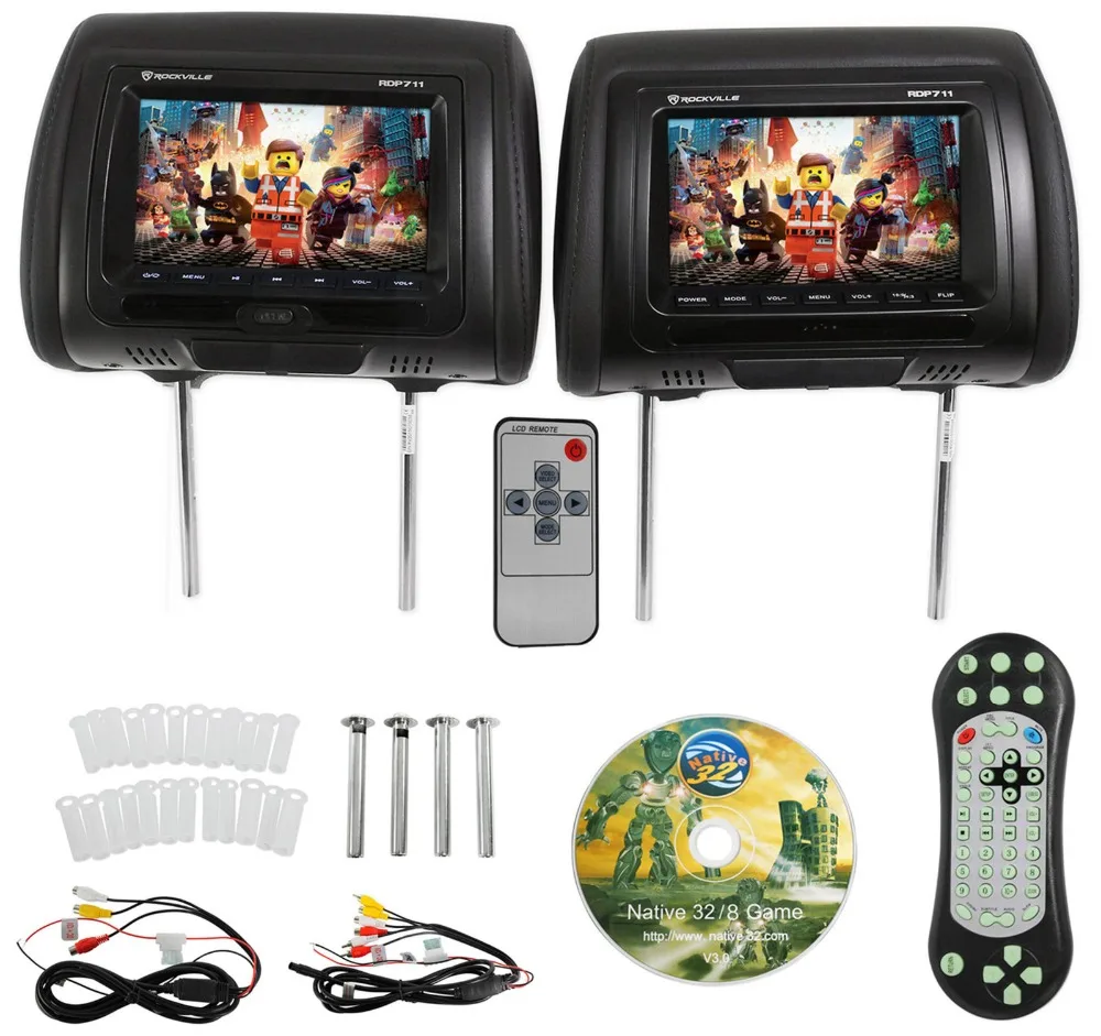 

7 inches Black Car DVD/USB/HDMI Car Headrest Monitors with IR Transmitter Internal Speakers Video Games FM