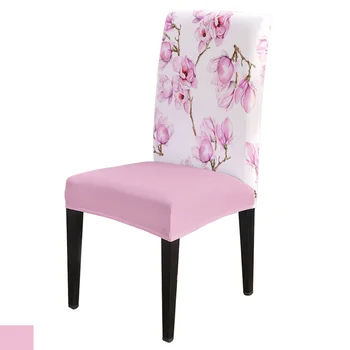 

Pink Flowers Orchid Branches Chair Cover Spandex Elastic Printing Dining Chair Kitchen Seat Case Stretch
