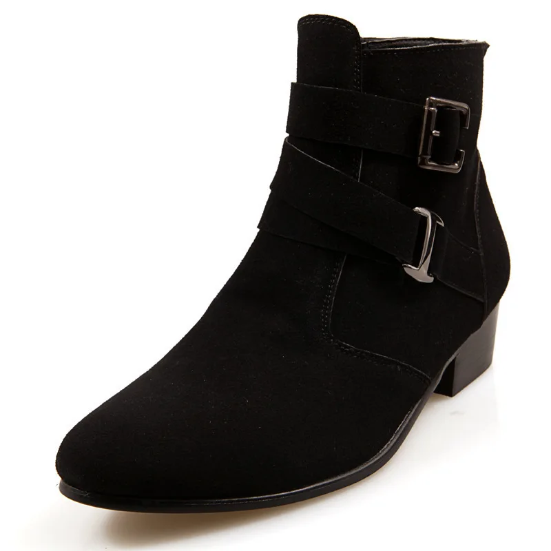 

2017 Autumn And Winter New Style Man's Leather Boots Dull Polish Pointed-Toe PU Leather Footwear British Style plus Velvet Warm