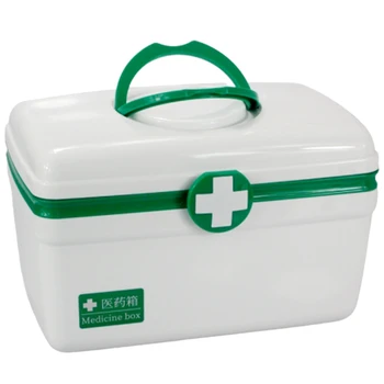 

Family Medicine Kits Bin First Aid Storage Box Plastic Box Handle Portable Storage Medicine Gathering Case Box-Green Large