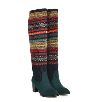 

Autumn Winter Warm Long Boots Mixed Colors Socks Boots Women Over The Knee High Boots Plus Size High Heeled Shoes Woman