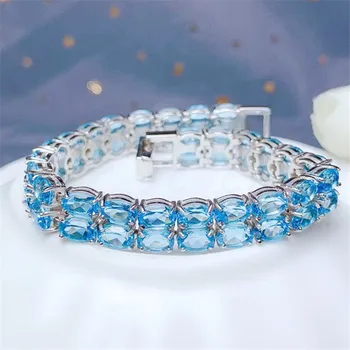 

Natural authentic blue topaz chain bracelet Free shipping 925 sterling silver 0.6ct*50pcs gemstone For men or women #B973002