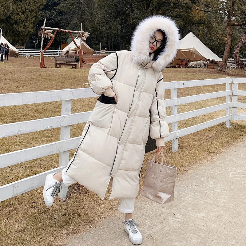 

Photo Shoot Mid-length over-the-Knee Off-white Bread down Jacket Cotton-padded Clothes 2019 Winter New Style Fashion Korean-styl
