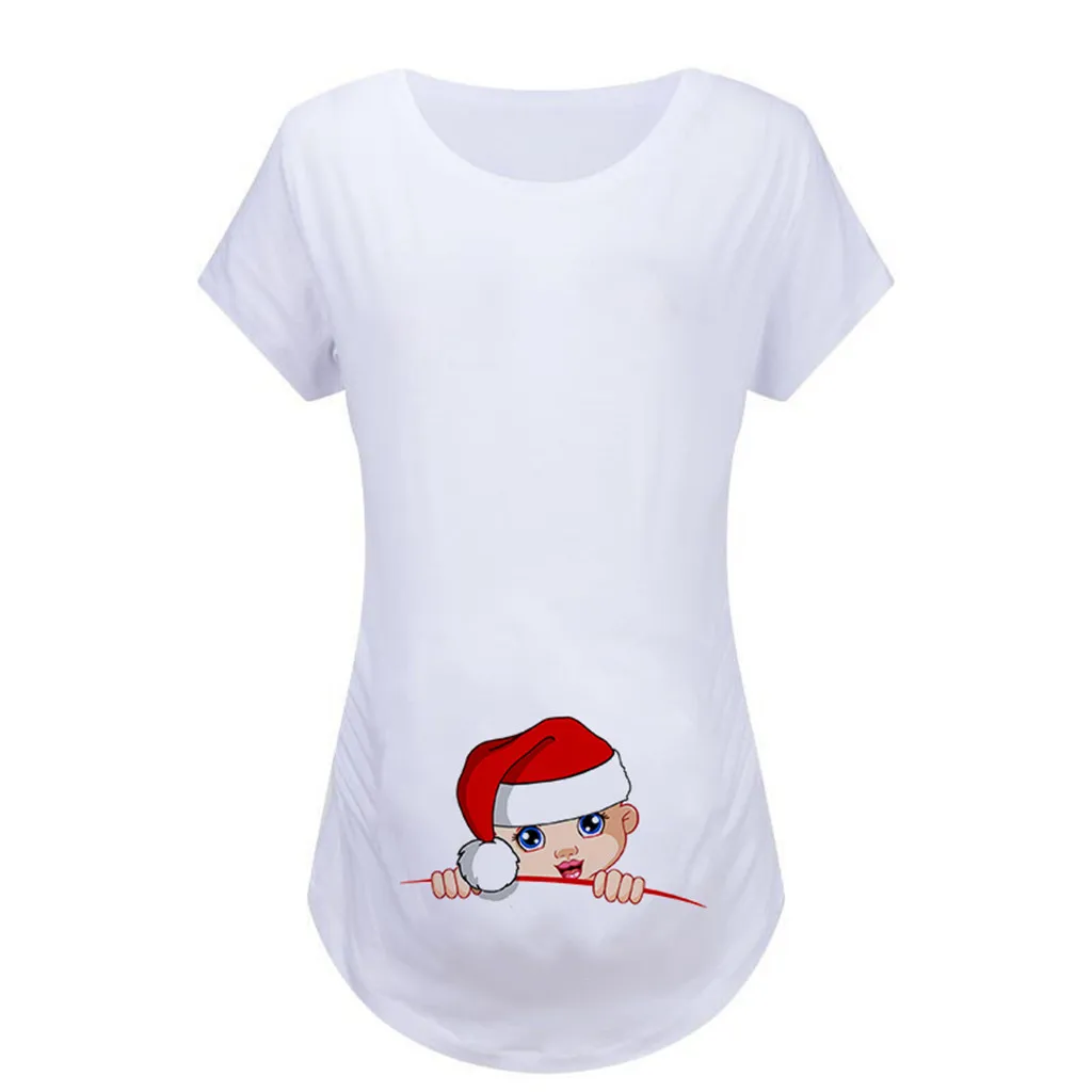 F Zwangerschaps kleding женская рубашка с коротким рукавом и рождественским принтом, свободная рубашка с круглым вырезом, женская блузка, ropa para embarazada - Цвет: F
