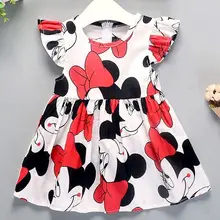 Платья для девочек; Новинка года; летнее платье без рукавов с рисунком Минни Маус для девочек; милые хлопковые пляжные вечерние платья в полоску для маленьких девочек