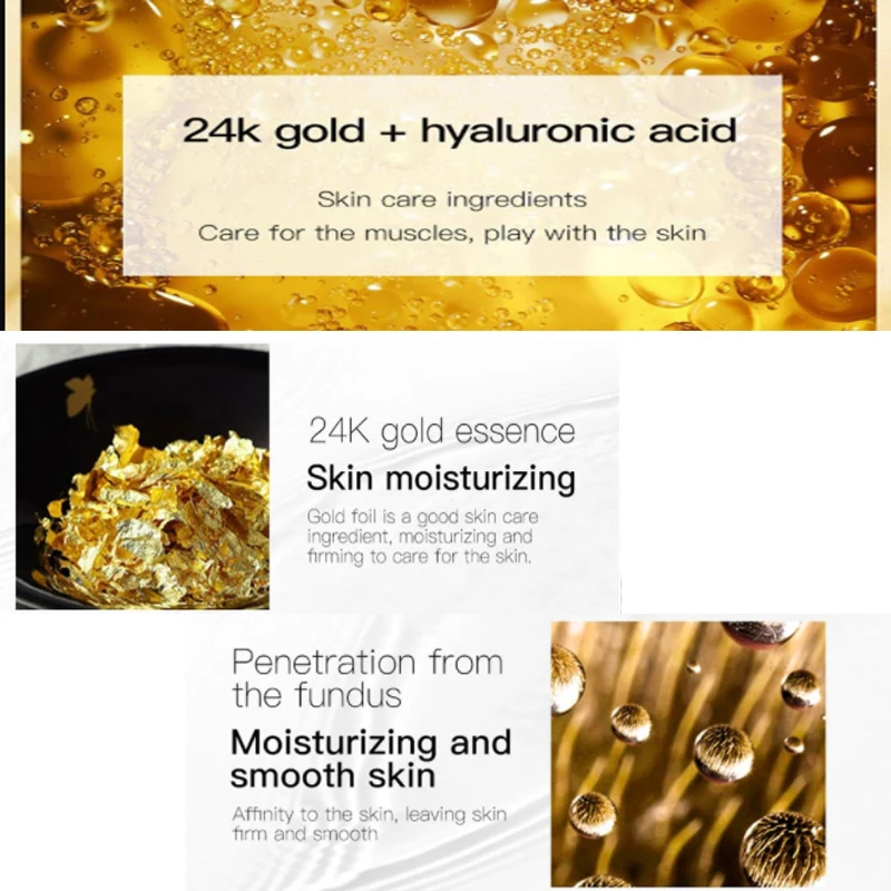 60PCS/Lot 24k Gold Hyaluronic Acid Facial Mask Hydrating Moisturizing Oil-Control Anti-Aging Depth Replenishment Skin Care 4