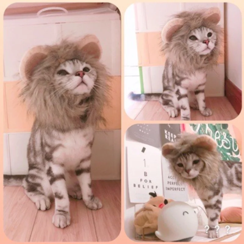 Забавный милый костюм для домашних животных косплей парик льва шапка для кошки Хэллоуин Рождественская одежда нарядное платье с ушками осень зима