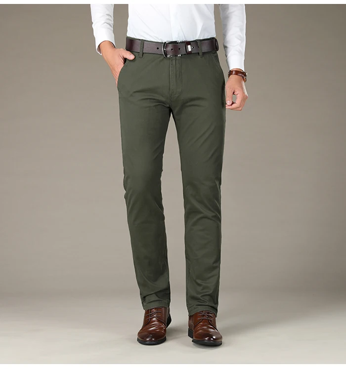 Мужские классические повседневные брюки размера плюс 42, 44, 46, деловые модные Стрейчевые брюки, мужские Брендовые брюки зеленого цвета, цвета хаки, темно-синего и черного цветов