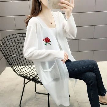 

and summer 6055 (before in upstairs room no. 2) in the long ice silk embroidered pockets cardigan 40 women's wear