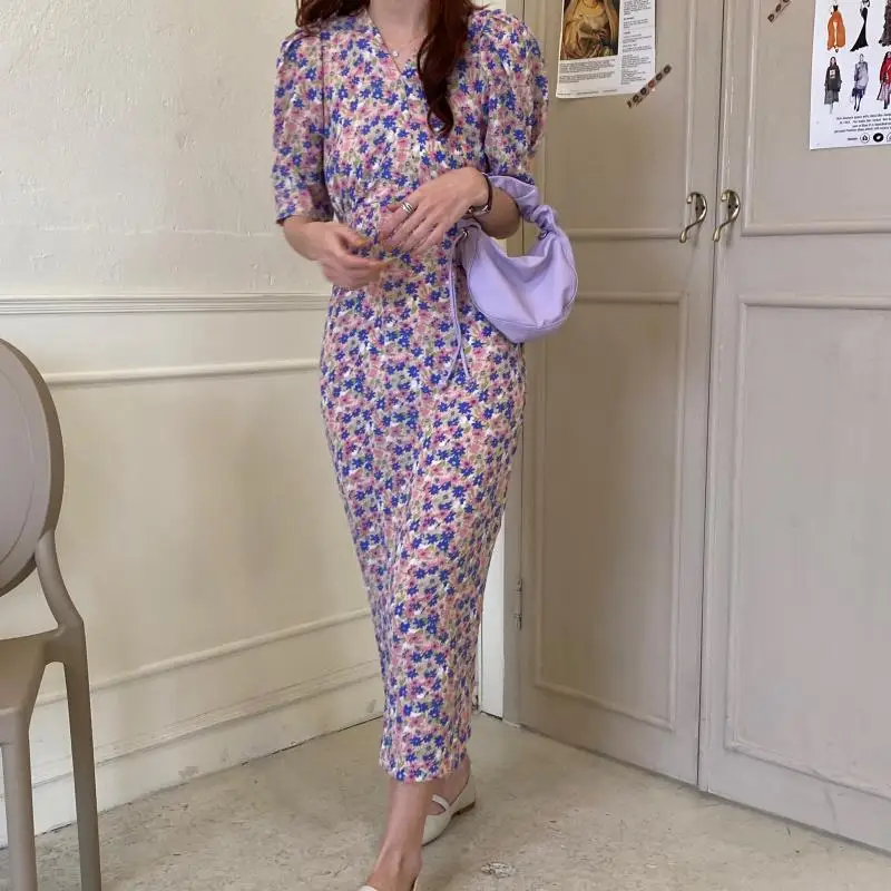 Fino com Decote em v Streetwear para Escritório Feminino de Chiffon Alienígena Kitty Vestido Chique Coreano Nova Cintura Alta Vestidos Longos 2020 8 High Quality Moda Feminina