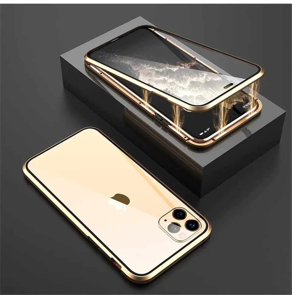 360 металлический магнитный адсорбционный чехлы чехол для телефона iPhone11 11 Pro MAX XR XS MAX X 7 8 6 6S Plus двойное закаленное стекло чехол чехлы на для айфон11 11 Pro Max xr xs max 7 8 6 6s плюс
