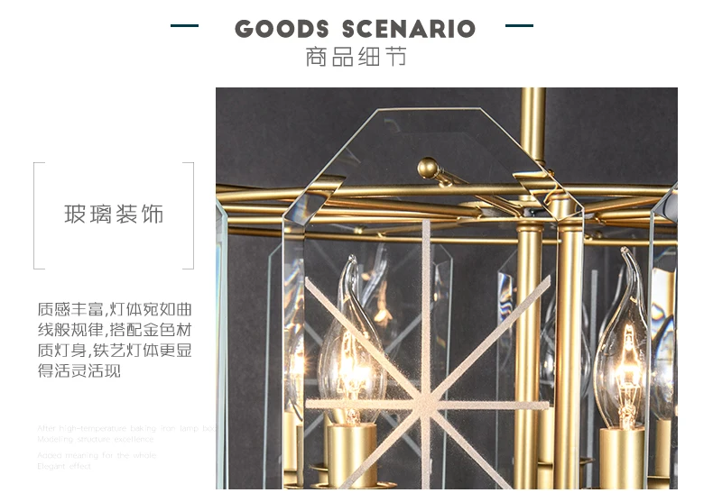 Postmodern luxury glass Pendant lights home villa living room atmosphere Pendant lights American metal dining room lamp
