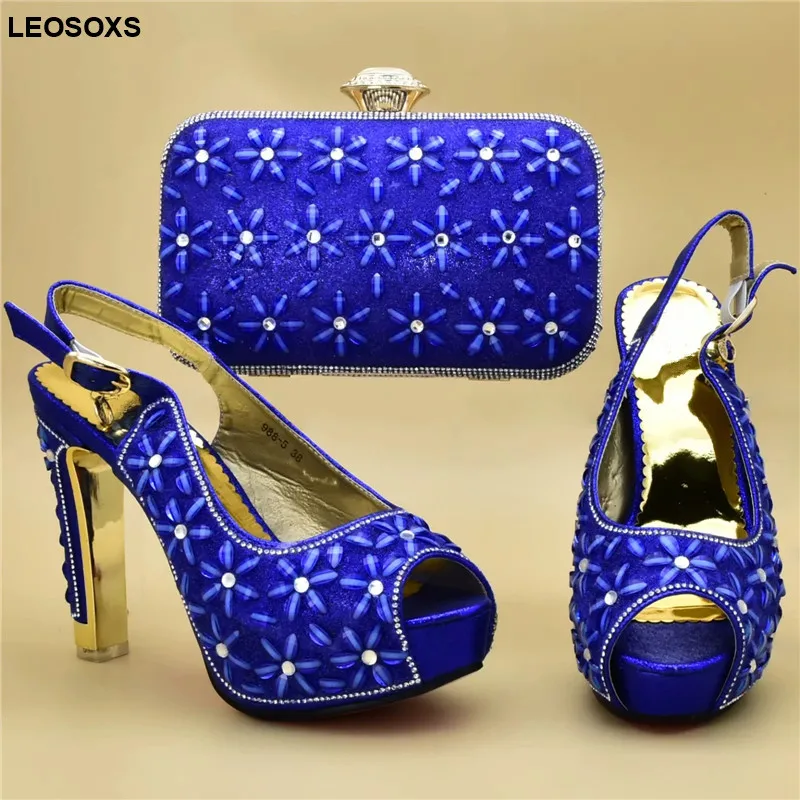 

Ladies Italian Shoes and Bag Set Decorated with Rhinestone Shoes with Matching Bag Set 2020 Nigerian Party Shoes Bags for Women