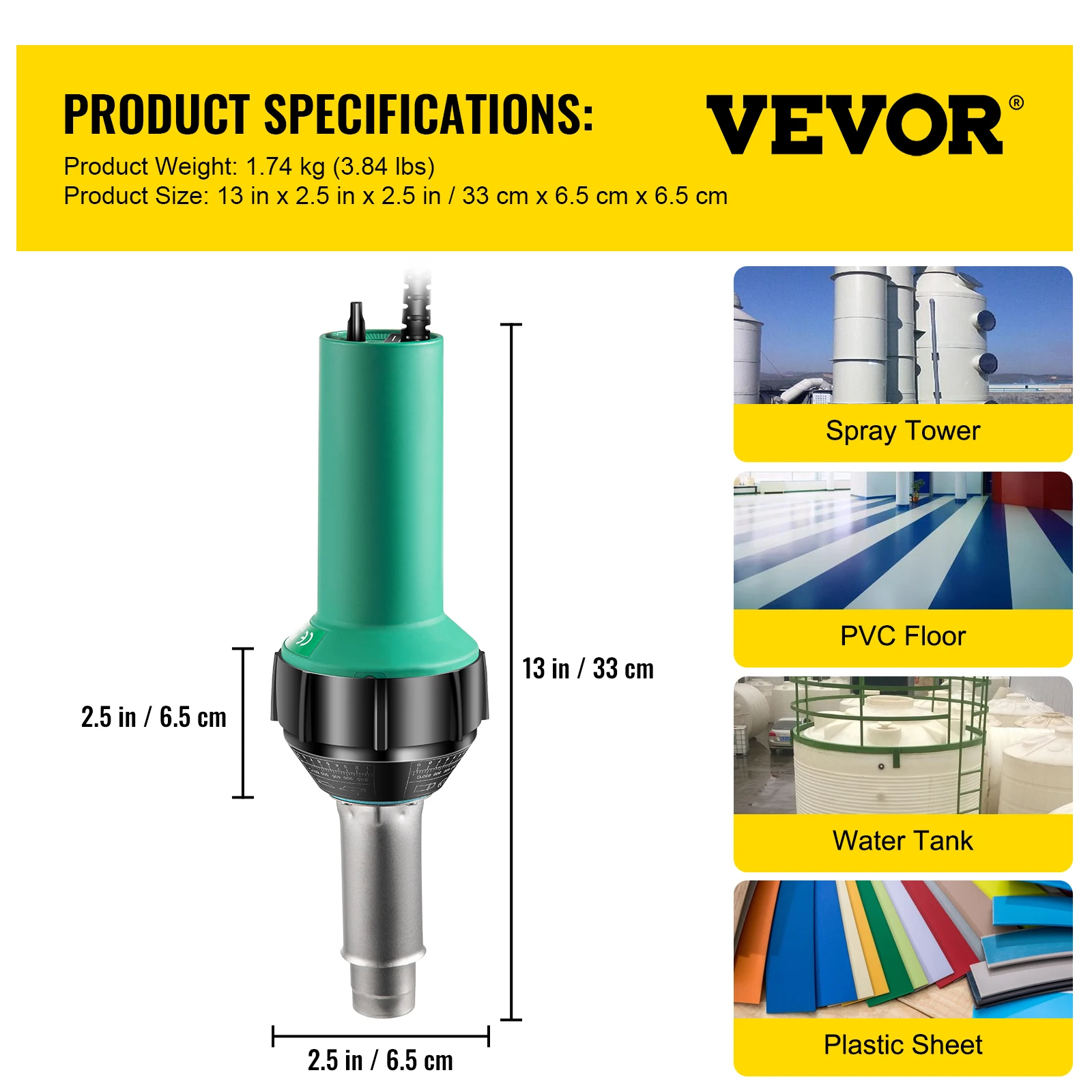 VEVOR 1600W Plastic Welding Gun 110V Hot Air Torch Palstic Welder Kit with Replacement Nozzles for PVC PP PE Pipe Vinyl Floor 6