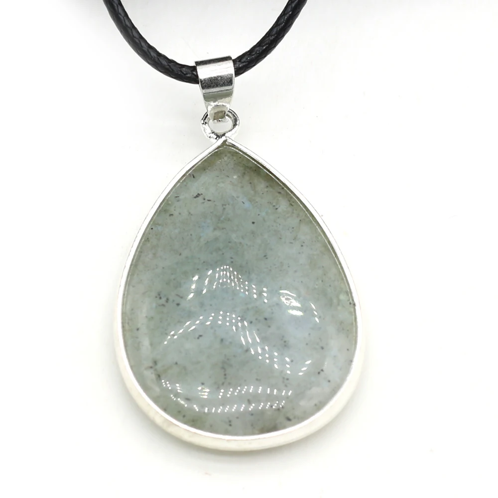 5PCS Wholesale Drop Water Shape Natural Flash Labradorite Stone Pendant Necklace For Jewelry Making DIY Necklaces Charm Gift
