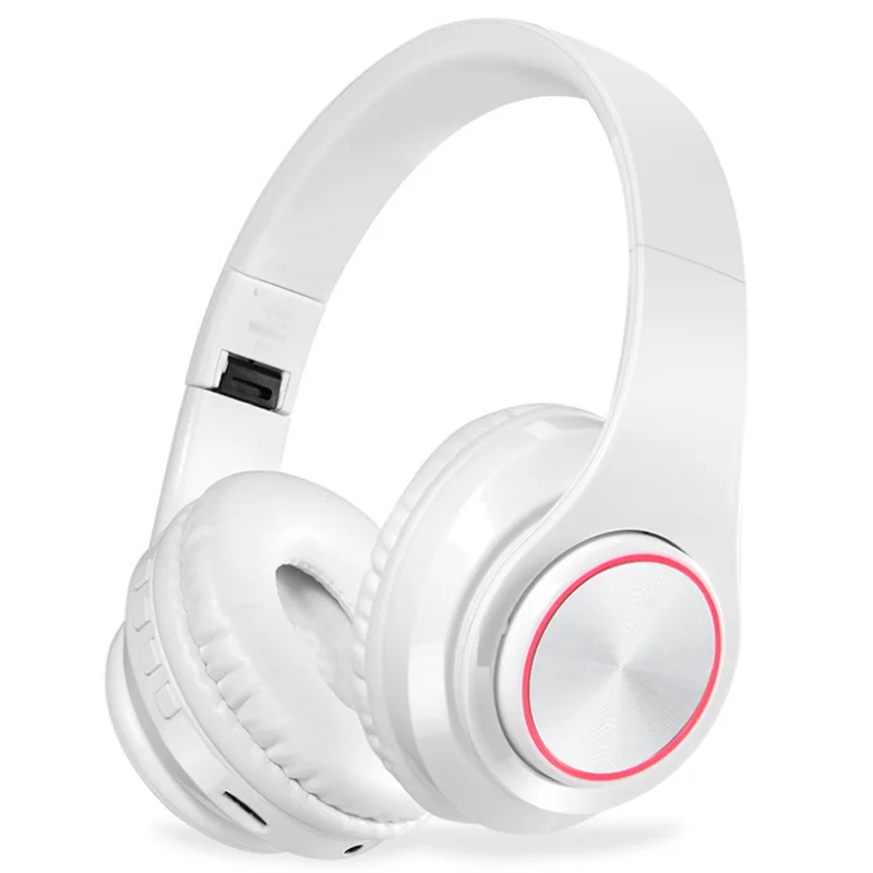 Wireless Headphones Bluetooth Headphone 7 Colors Glowing Led Headset with Mic Support Tf Card for Phone Pc Mp3 Player - Цвет: White