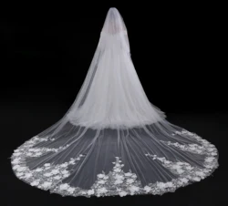 5 Meters One-Layer Lace Sew Flowers Wedding Veils With Free Comb White Bridal Accessories 2020 in Stock