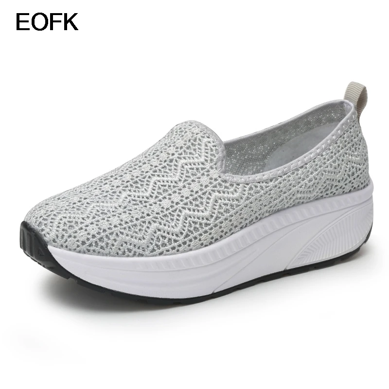 Женские Дышащие туфли EOFK на плоской платформе удобные мягкие повседневные без
