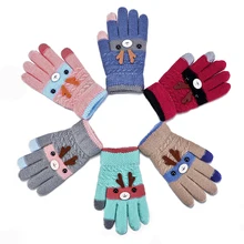 Милые Мультяшные перчатки для детей от 3 до 8 лет, зимние теплые вязаные варежки для мальчиков и девочек, толстые теплые перчатки на палец, рождественские подарки