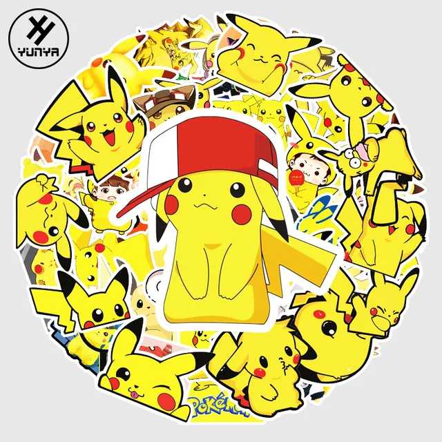 Pokemon Birthday Party Tool Props Straw Banner Baby Shower Party Supplies Wedding Balloon Decoration Pikachu Topper Boy Surprise 54PCS Stickers