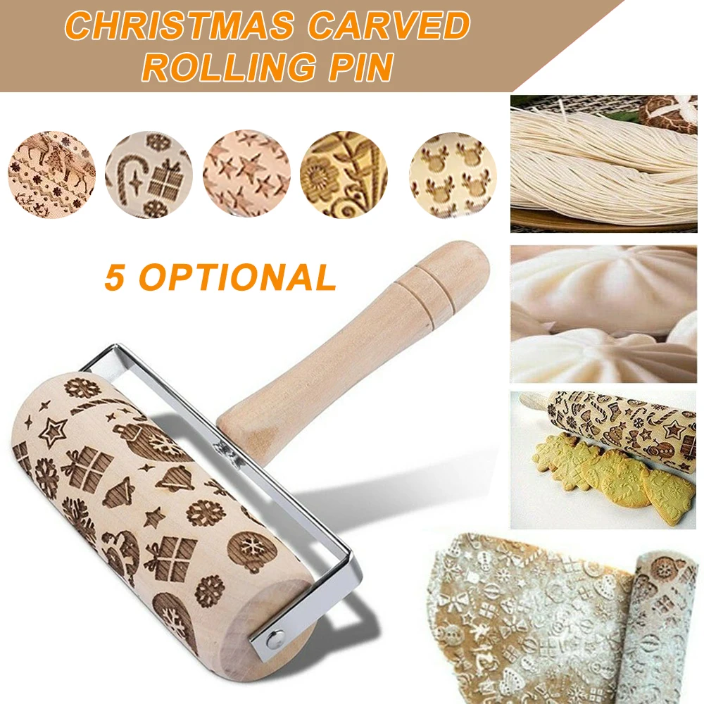 rodillo de madera grabado para hornear decorar pasteles de galletas Hejia Rodillo en relieve navideño para hornear para que niños y adultos hagan masa para galletas 