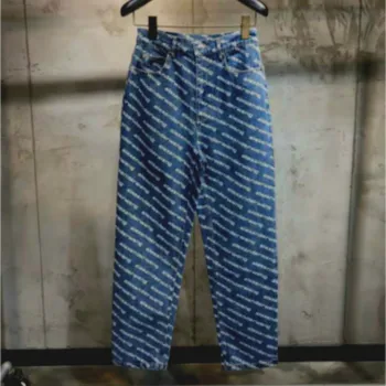 

2020 Spring Women's Print Letter Logo Dark Grey Straight Cropped Jeans pant A2