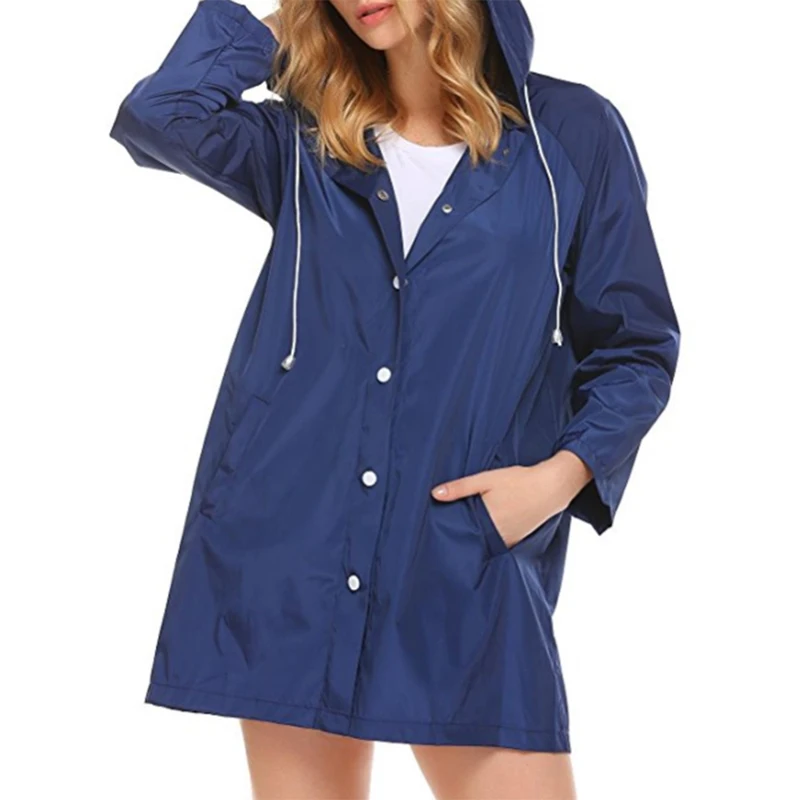 Осенняя ветровка на молнии для женщин, ветрозащитная куртка для спорта на открытом воздухе, походные куртки, Женская длинная куртка, пальто для девочек, ветрозащитное пальто для кемпинга - Цвет: blue rain coat