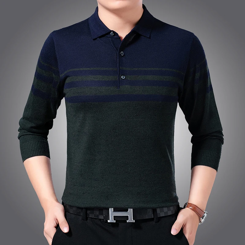 

Fashion Brand Sweaters Men Pullovers Striped Slim Fit Jumpers Knitwear Turndown Collar Winter Korean Style Casual Clothing Male