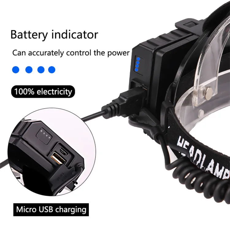 Мощный светодиодный налобный фонарь 8000лм XHP70.2, перезаряжаемый через USB, головной светильник, водонепроницаемый, масштабируемый, внешний аккумулятор, рыболовный светильник, с помощью батареи 18650