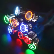 Travamento interruptor de botão bloqueado 16mm cabeça plana momentânea botão impermeável led interruptor de metal(China)