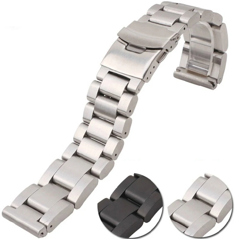 Для PAM дизельный ремешок для часов 22 мм 24 мм 26 мм черный серебристый высококачественный толщина Тяжелая Нержавеющая сталь складной браслет с пряжкой