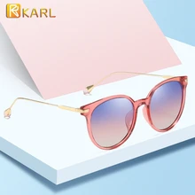 KARL, новинка, винтажные круглые поляризованные солнцезащитные очки для женщин, большие, розовые, градиентные, зеркальные, солнцезащитные очки, женские, оттенки, UV400