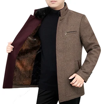 

Winter Woolen coat M-4XL Plus Size Men's Stand collar Solid Warm Autumn Overcoat Man Business Casual Medium-Long Jacket