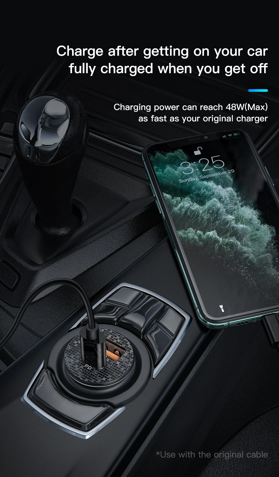 KUULAA Mini USB Car Charger Quick Charge 4.0 PD 3.0 36W Fast Charging Charger For iPhone Huawei Xiaomi Mi Type C Mobile Phone