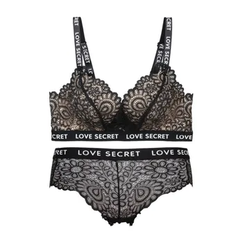 

Women Sexy Lace Triangle cup Bra Sets Wireless Thin Breathable Comfortable Underwear Solid color Lingerie Set