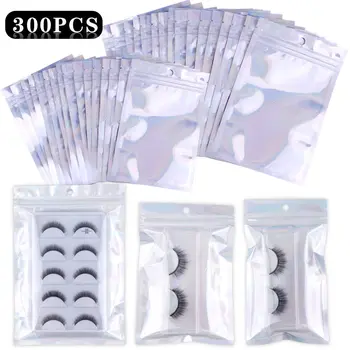 

Wholesale 50/100/200/300Pcs Eyelash Packaging Lash Boxes Packaging Holographic Laser Ziplock Bag Eyelashes Package Lashes Box