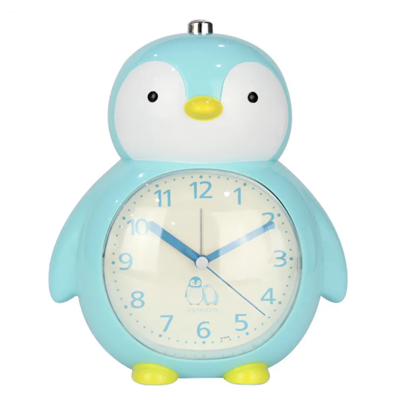 Современный Красивый мультяшный Пингвин дизайн настольные часы детские Студенческие будильники прикроватная тумбочка для спальни немой ночник Повтор Будильник - Цвет: Синий