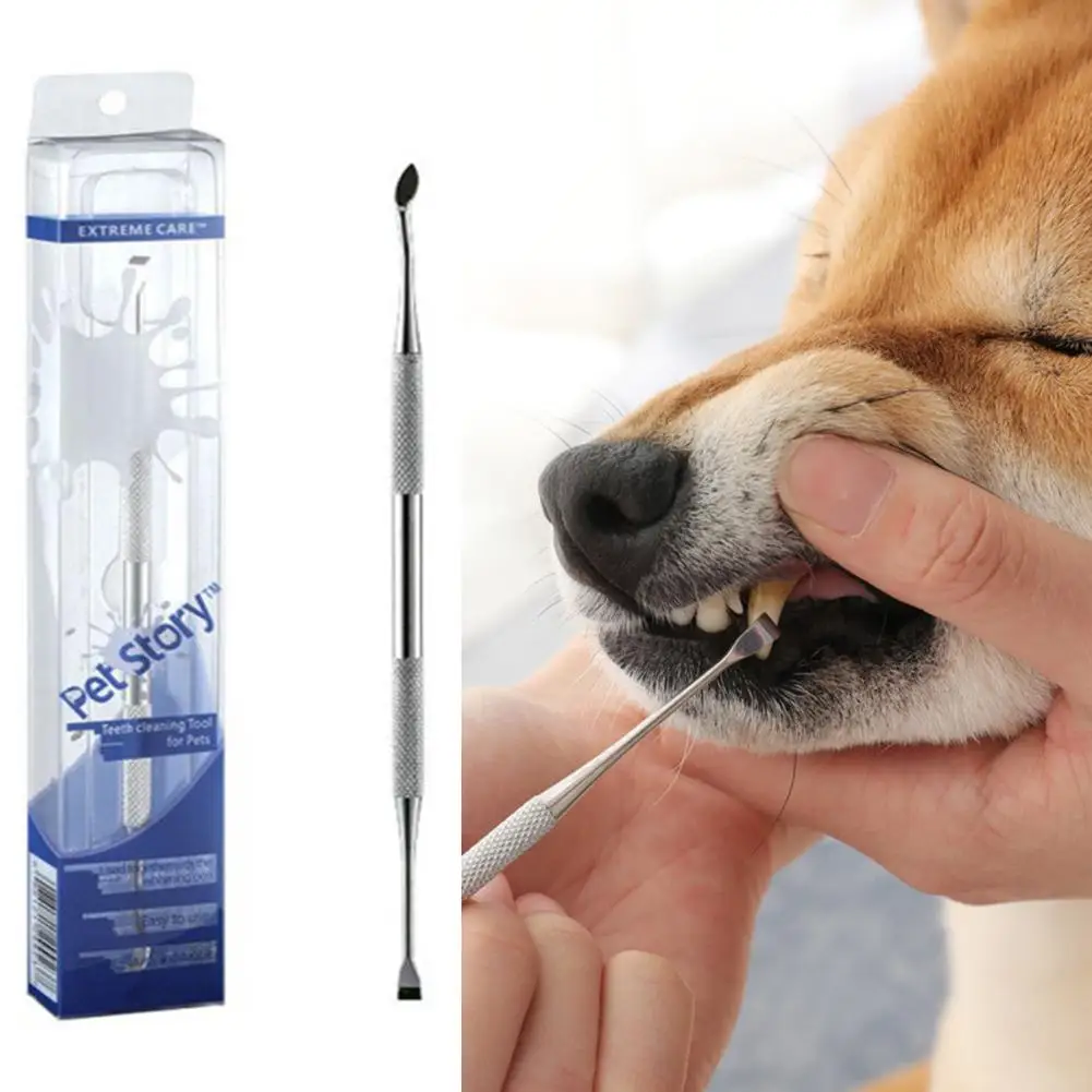 

Pet Dog Toothbrush Stainless Steel Double Head Pets Teeth Cleaning Tools Dog Cat Tartar Remover Dental Stones Scraper Teeth Care