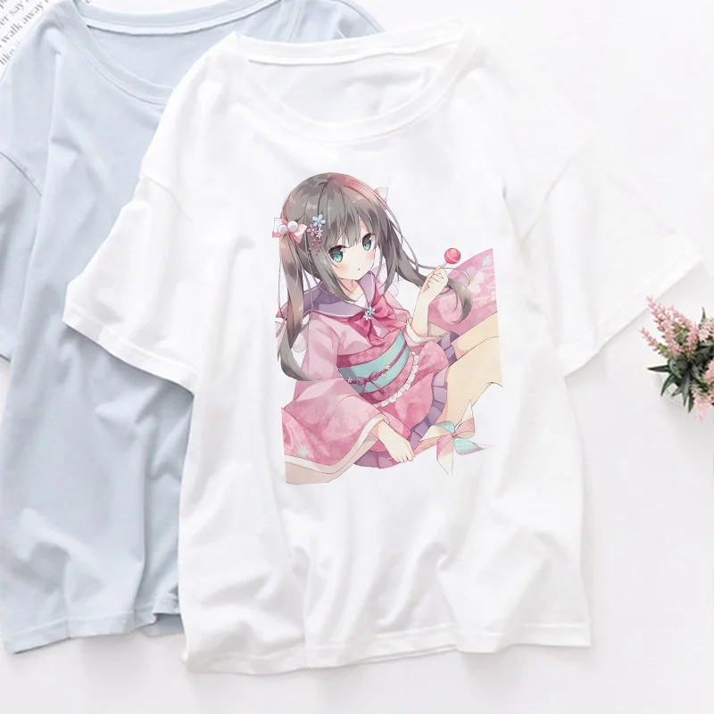 Kawaii Harajuku винтажные эстетические Топы Футболка японское аниме мультяшный