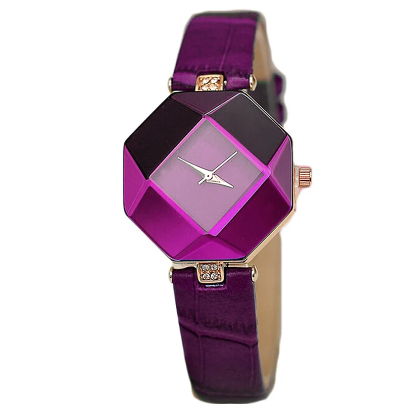 Женские часы, огранка камня, геометрические кристаллы, кожа, кварцевые наручные часы, модные нарядные часы, женские подарки, часы, 5 цветов