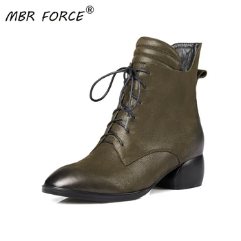 

MBR FORCE Genuine leather Ankle Boots New Fashion Women Female elegant Shoes sexy Woman Casual Ladies Footwear party dress green