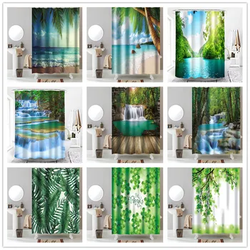 

Forest Flowing Water Curtains For Bathroom Natural Landscape Polyester Fabric Waterproof Shower Curtains Bath Decor cortina 3d