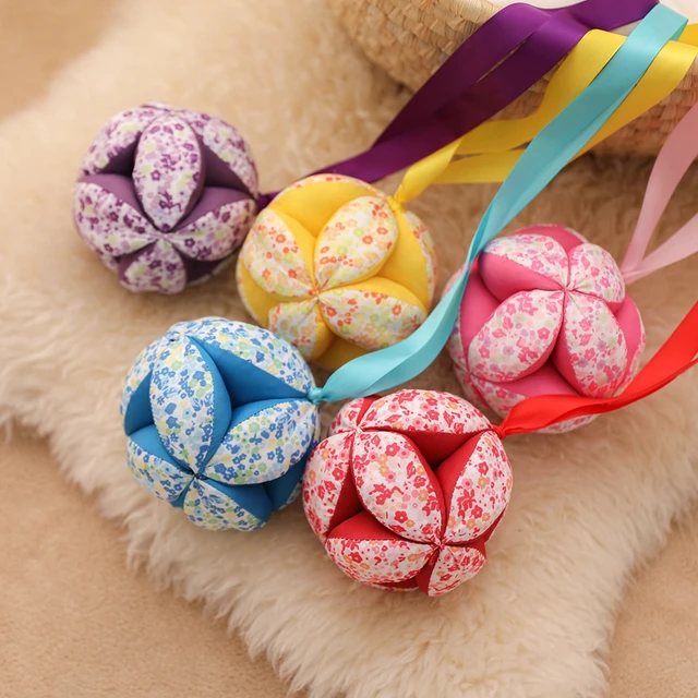 1Pc Baby Hand Catching Cloth Ball Toy Infant Interaction Colored Rattle Ball Toy with Ribbon Appease Bed Hanging Rattle Toy Gift 5