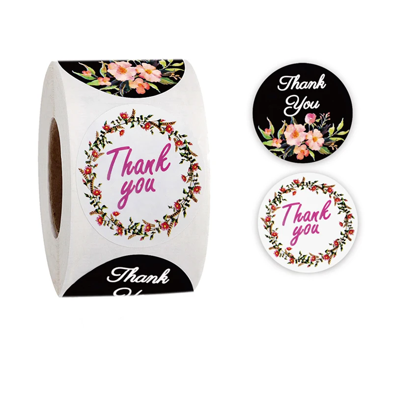 1 Roll(500Pcs) Flowers Thank You Sticker Paper Labels Round Reward scrapbooking Stickers Envelope Seals Stickers Stationery 