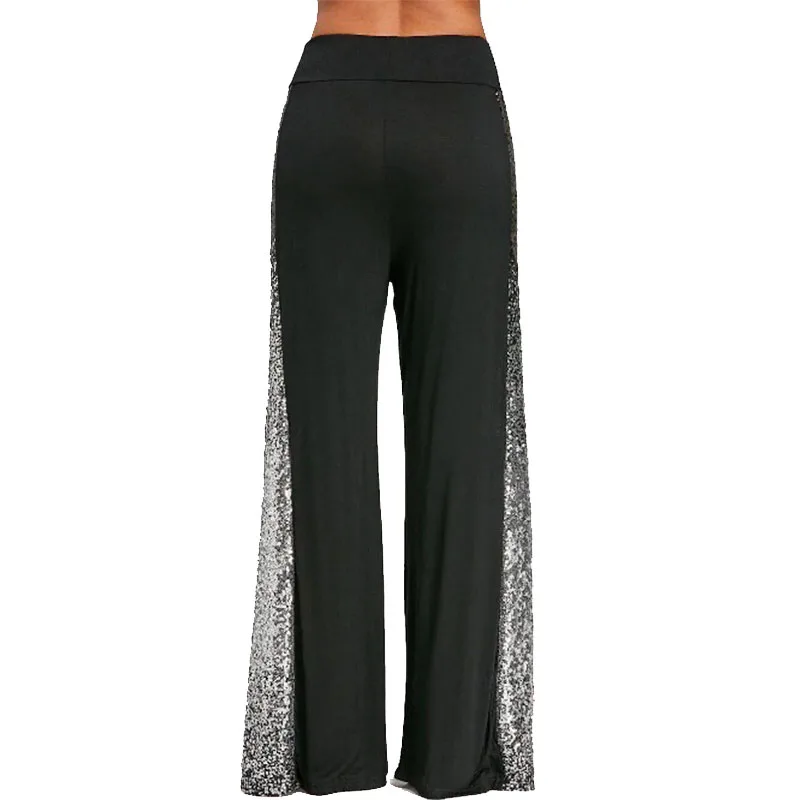 Расшитые блестками блестящие градиентные модные широкие брюки для женщин длина до пола черные свободные женские брюки длинные брюки большие размеры S-5XL